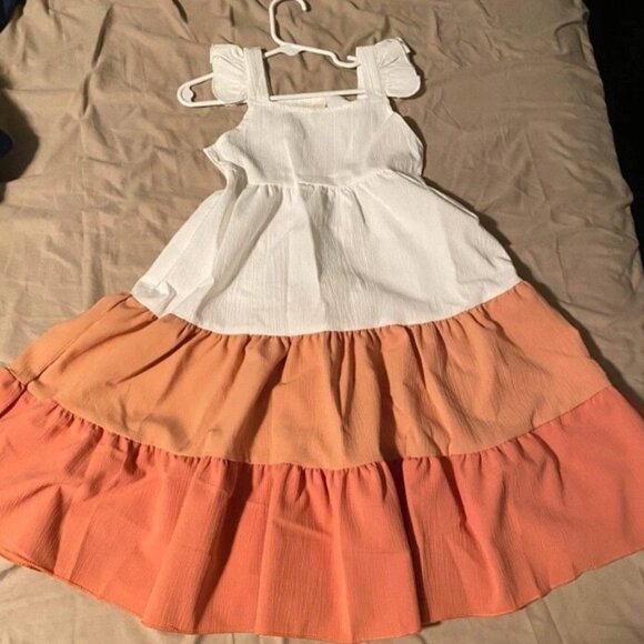 Girl Color Block Flying Sleeve Casual Dress 7/8 - Picture 2 of 4